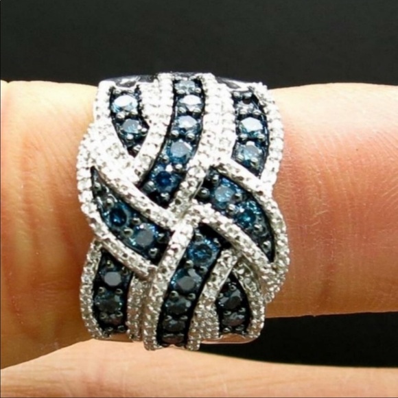 New Sapphire Sterling Silver Diamond Ring - Picture 3 of 4